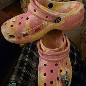 Crocs Pink and Yellow Clogs